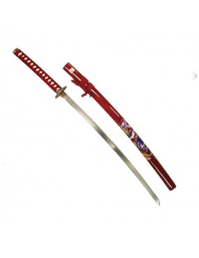 ORNAMENTAL REPRODUCTION ORNAMENTAL RED KATANA WITH JAPANESE DRAGON [SW1353]