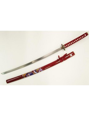 RIPRODUZIONE ORNAMENTALE KATANA ORNAMENTALE ROSSA CON DRAGO GIAPPONESE [SW1353] 2