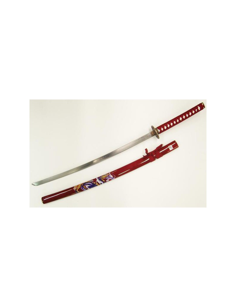 ORNAMENTAL REPRODUCTION ORNAMENTAL RED KATANA WITH JAPANESE DRAGON [SW1353]