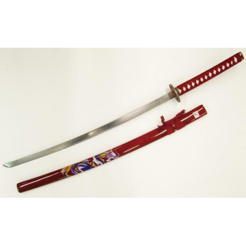 ORNAMENTAL REPRODUCTION ORNAMENTAL RED KATANA WITH JAPANESE DRAGON [SW1353]