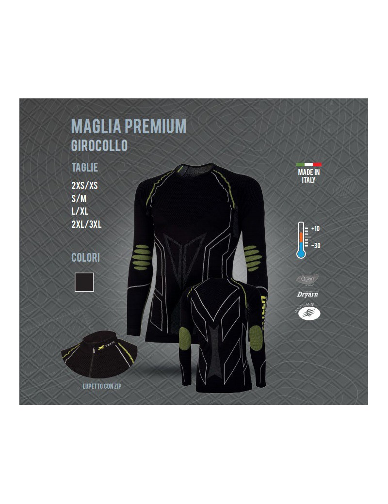 CHEMISE THERMIQUE X TECH PREMIUM COL ROND DE +10 À -30 COULEUR NOIR [MAGLIA PREMIUM]