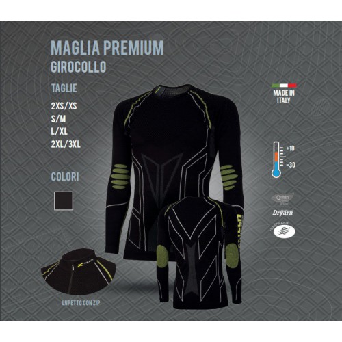 CAMISA TERMICA X TECH PREMIUM CUELLO REDONDO DE +10 A -30 COLOR NEGRO [MAGLIA PREMIUM]
