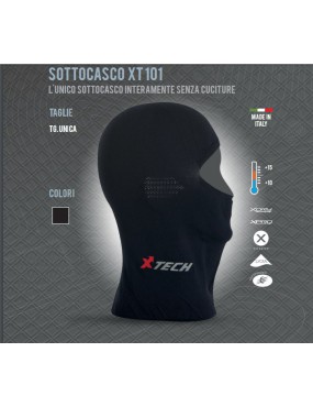 XTECH SOTTOCASCO/PASSAMONTAGNA TERMICO XT101 DA +15 A -10 COLORE NERO SENZA...