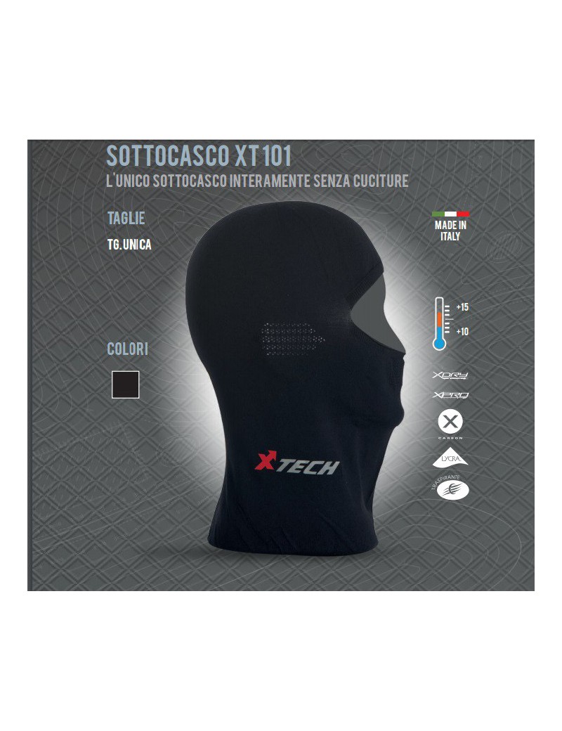 XTECH THERMIQUE SOUS CASQUE / BALACLAVA XT101 DE +15 À -10 COULEUR NOIR TAILLE UNIQUE SANS COUTURE [SOTTOCASCO XT101]