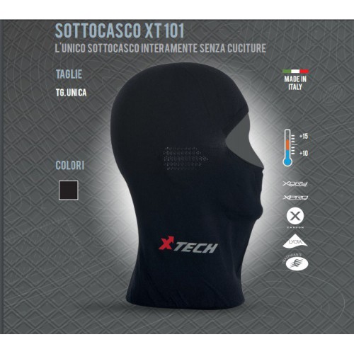 XTECH BALACLAVA/PASAMONTAÑAS TERMICO XT101 DE +15 A -10 COLOR NEGRO TALLA ÚNICA SIN COSTURAS [SOTTOCASCO XT101]