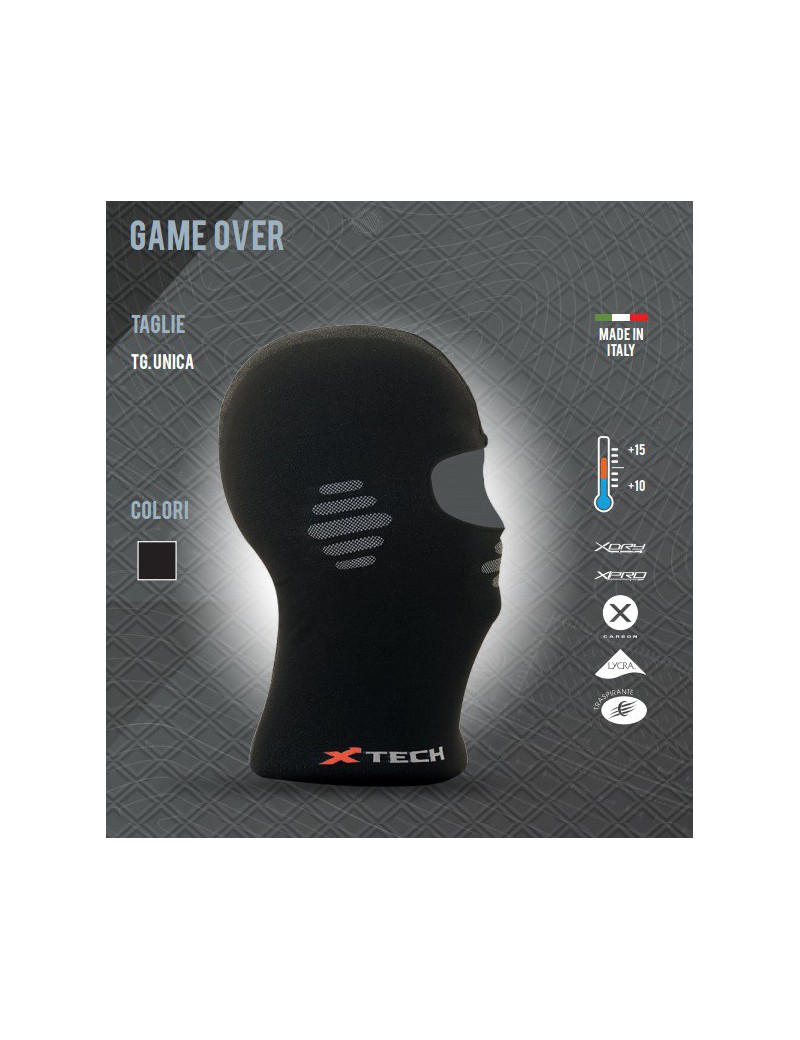 XTECH BALACLAVA / THERMIQUE SOUS-CASQUE GAME PLUS DE +15 À -10 COULEUR NOIR TAILLE UNIQUE [SOTTOCASCO GAME OVER NERO]