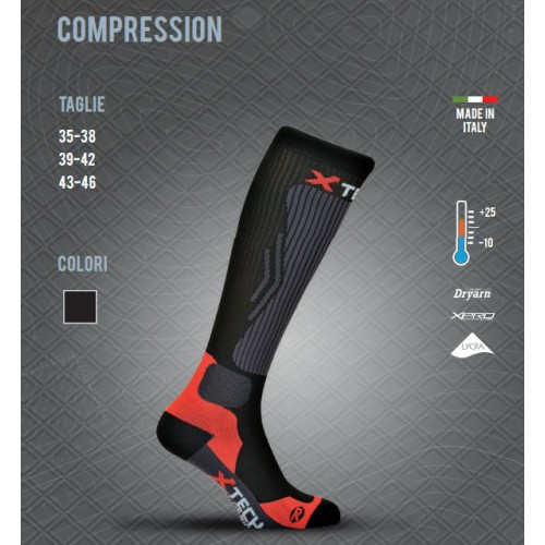 XTECH MEIAS TÉRMICAS DE COMPRESSÃO DE -5°C A +25°C [CALZA COMPRESSION NERO]