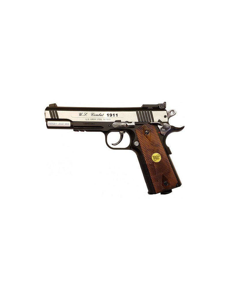 WIN GUN BLOWBACK CO2 PISTOL BLACK/SILVER GRIP AND SYNTHETIC WOOD [C 601W]