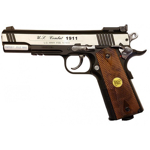 WIN GUN PISTOLA BLOWBACK CO2 PRETO/PRATA E MADEIRA SINTÉTICA [C 601W]