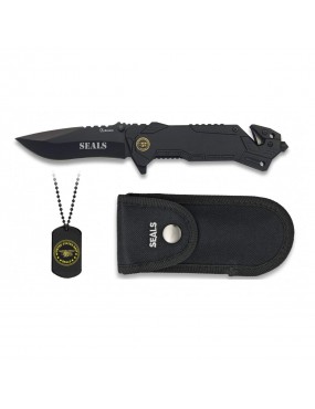 COLTELLO RICHIUDIBILE ''SEALS''ALBAINOX CON CATENA+TARGHETTA E CUSTODIA [19437]