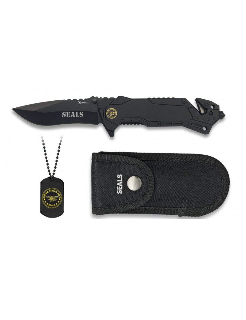 '' SEALS '' FOLDING KNIFE ALBAINOX WITH CHAIN ​​+ PLATE AND CASE [19437]