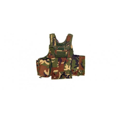 CYRAS TACTICAL WOODLAND PADDED BODY MIT 10 TASCHEN  [V1026W]