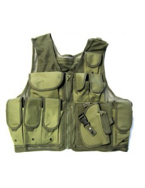 GILET TATTICO VERDE CON 10 TASCHE E FONDINA  [06557V]