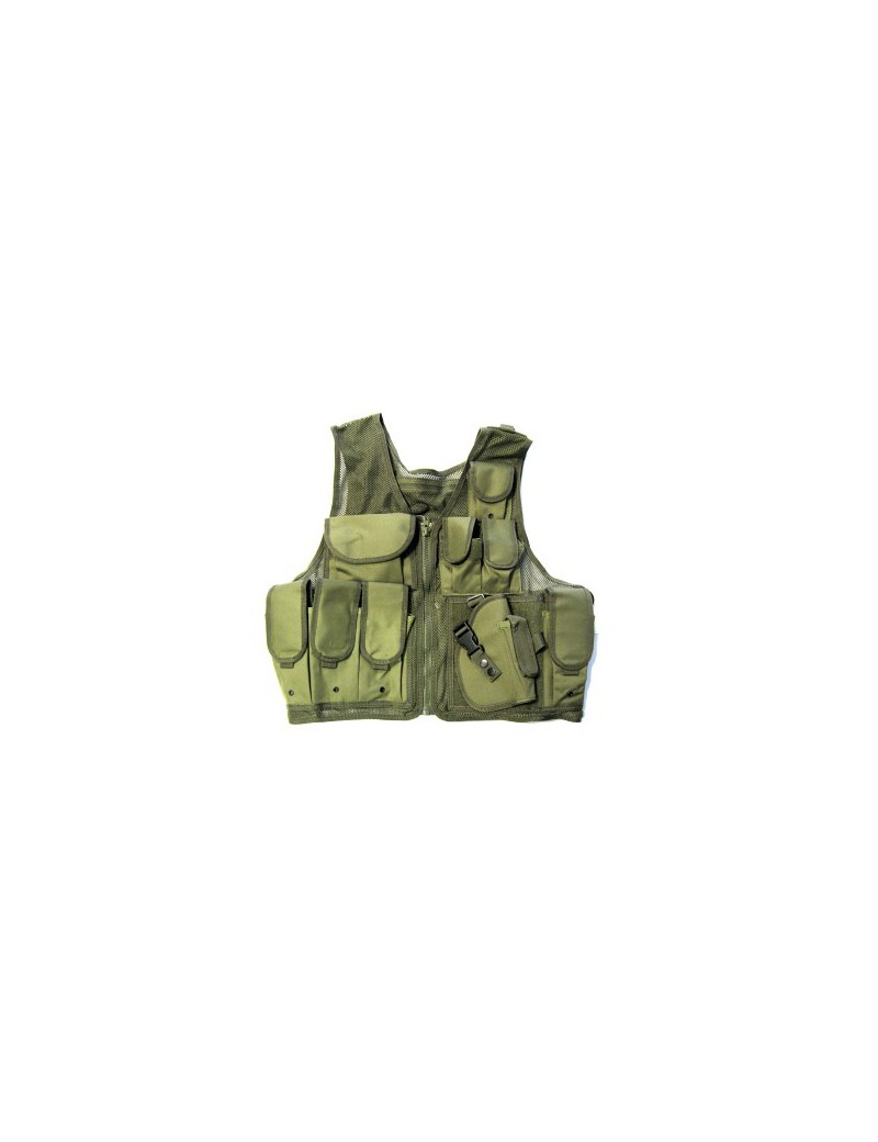 GILET TACTIQUE VERT AVEC 10 POCHES ET ÉTUI [06557V]