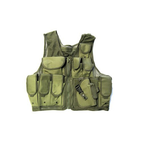 GILET TACTIQUE VERT AVEC 10 POCHES ET ÉTUI [06557V]