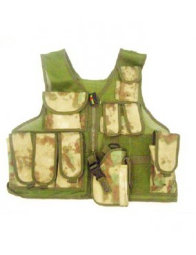 ATACS GREEN TACTICAL VEST WITH 10 POCKETS AND HOLSTER [06557AG]