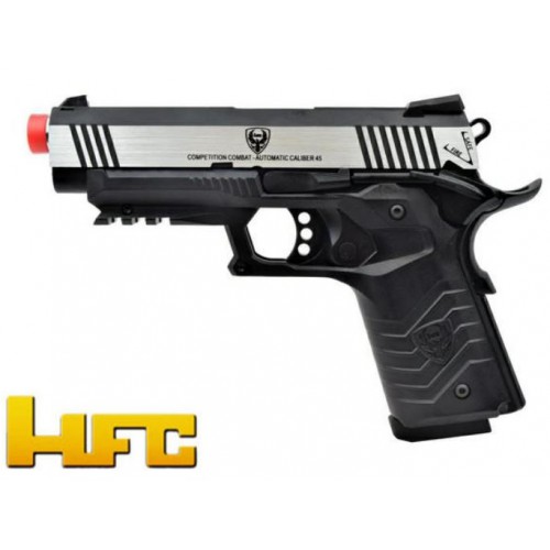 PISTOLA DE GAS HFC 1911 BLOWBACK FULL METAL PLATA - NEGRO [HG 171S]