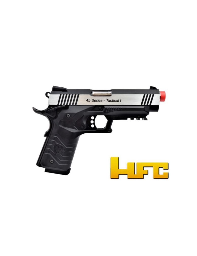 PISTOLA DE GAS HFC 1911 BLOWBACK FULL METAL PLATA - NEGRO [HG 171S]
