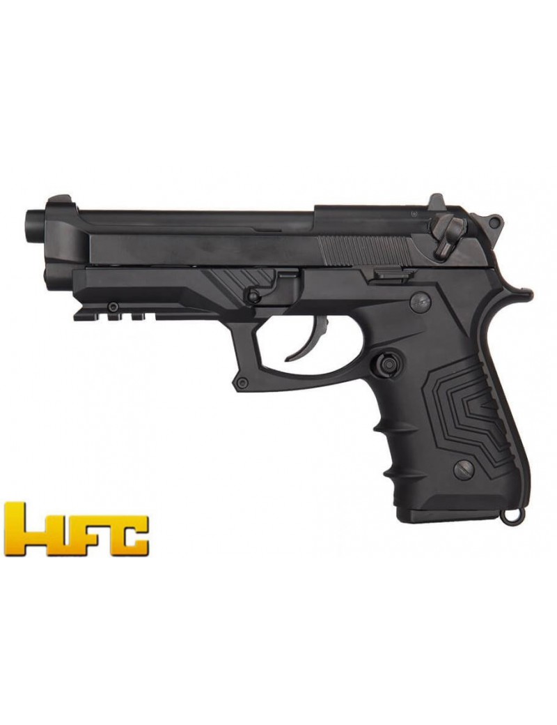 PISTOLA DE GAS HFC B92SF EMPUÑADURA TÁCTICA BLOWBACK FULL METAL NEGRO [HG 173B]