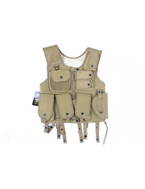 TACTICAL VEST TAN MIT 10 TASCHEN UND HOLSTER  [06557T]