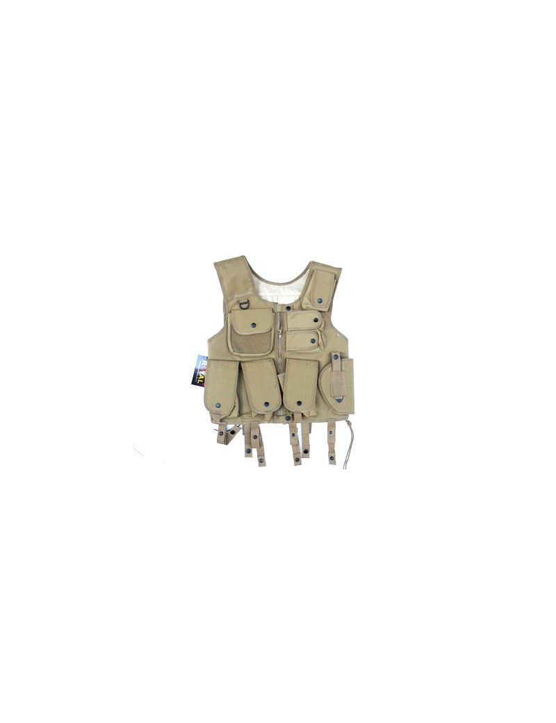 TACTICAL VEST TAN WITH 10 POCKETS AND HOLSTER [06557T]