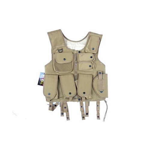 TACTICAL VEST TAN WITH 10 POCKETS AND HOLSTER [06557T]