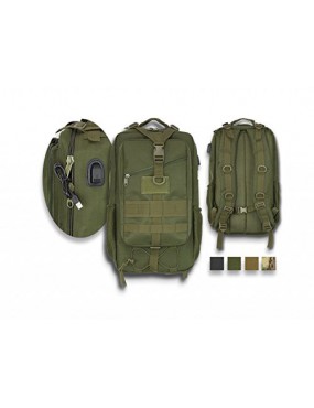 ZAINO TATTICO VERDE 600D CON SPALLACCI REGOLABILI E PRESA USB 38L BARBARIC [34906-VE]