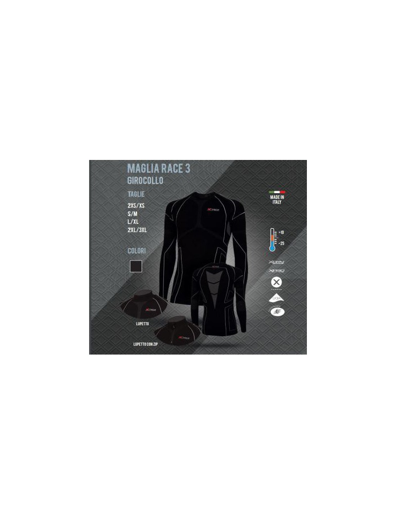 XTECH SUÉTER TÉRMICO DE PESCOÇO RACE 3 DE +10 A -25 COR PRETA [MAGLIA RACE 3 NERO]