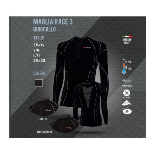 XTECH CHEMISE THERMIQUE RACE 3 COL ROND DE +10 À -25 COULEUR NOIR [MAGLIA RACE 3 NERO]