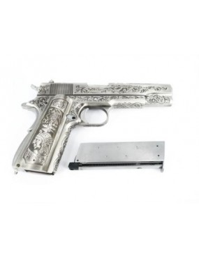 1911 WE A GAS PISTOL MEXICAN DRUGLORD SILVER CLASSIC FLORAL PATTERN [7712]