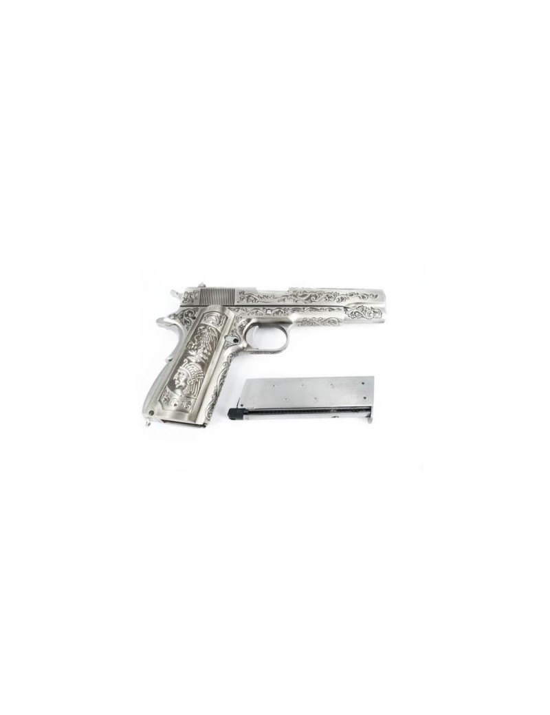 1911 WE A GAS PISTOL MEXICAN DRUGLORD SILVER CLASSIC FLORAL PATTERN [7712]