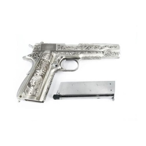 1911 WE A GAS PISTOL MEXICAN DRUGLORD SILVER CLASSIC FLORAL PATTERN [7712]