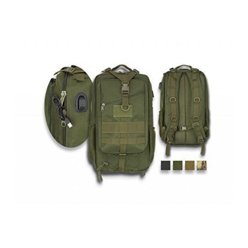 600D SCHWARZER TAKTISCHER RUCKSACK MIT EINSTELLBAREN SCHULTERBÄNDERN UND USB-STECKDOSENBARBAR [34906-NE]