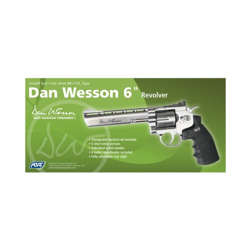 PISTOLA REVOLVER DAN WESSON 6 PULGADAS 6MM PLATA CO2 COMPLETO METAL [ICE11] [17479]