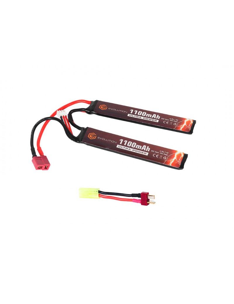 EVOLUTION LI-PO ULTRA POWER 7.4V 1100MAH 20C - 40C PICO CON ENCHUFE T + ADAPTADOR [EA0142B]