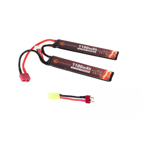 EVOLUTION BATTERIA LI-PO ULTRA POWER 7.4V 1100MAH 20C - 40C PEAK WITH T- PLUG + ADAPTER [EA0142B]