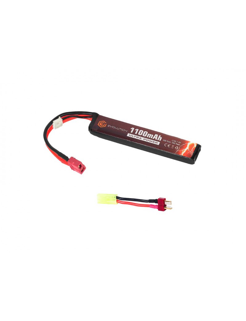 EVOLUTION LI-PO ULTRA PUISSANCE 7.4V 1100MAH 20C - 40C CRÊTE AVEC T-PLUG + ADAPTATEUR [EA0141B]