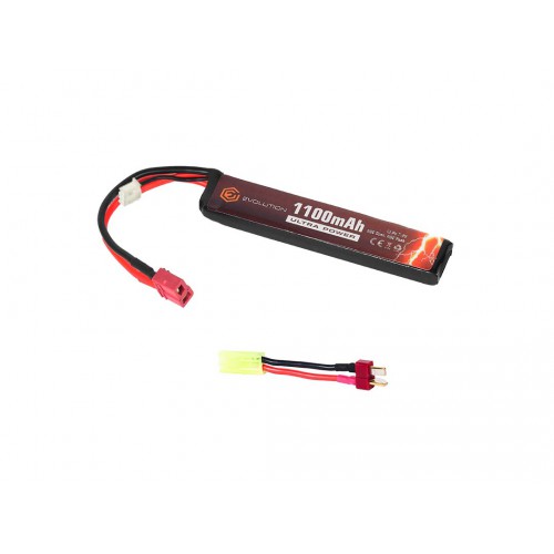EVOLUTION LI-PO ULTRA PUISSANCE 7.4V 1100MAH 20C - 40C CRÊTE AVEC T-PLUG + ADAPTATEUR [EA0141B]
