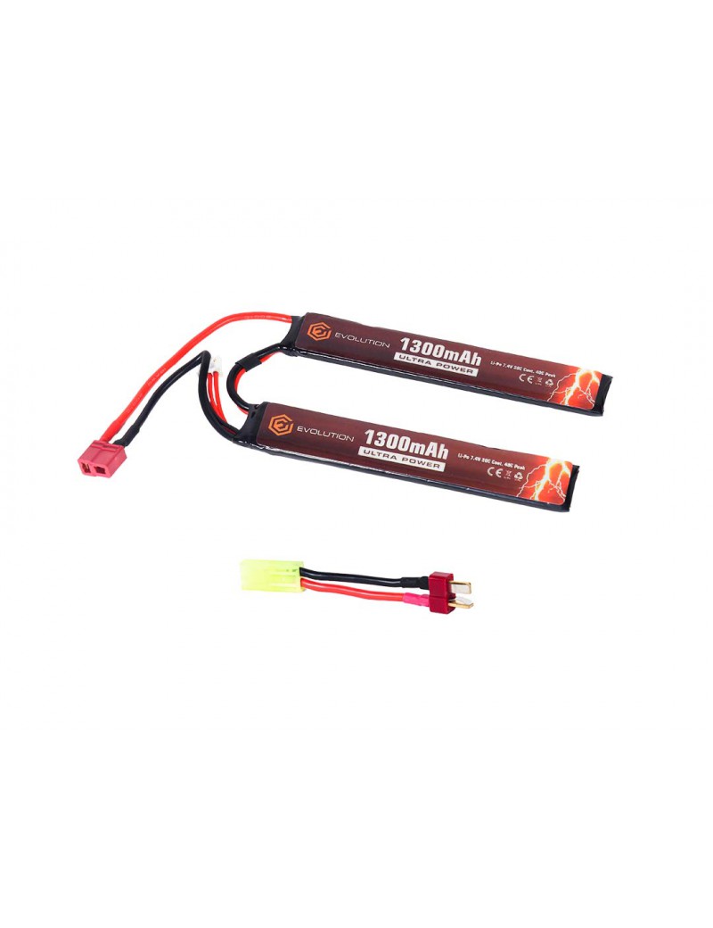 EVOLUTION LI-PO ULTRA POWER 7.4V 1300MAH 20C - 40C PEAK MIT T-STECKER + ADAPTER [EA0148B]