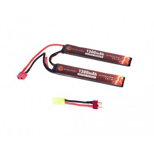 EVOLUTION LI-PO ULTRA POWER 7.4V 1300MAH 20C - 40C PEAK WITH T- PLUG + ADAPTER [EA0148B]