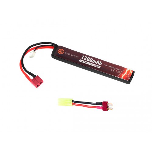 EVOLUTION LI-PO ULTRA POWER 7.4V 1300MAH 20C - 40C PEAK WITH T- PLUG + ADAPTER [EA0147B]
