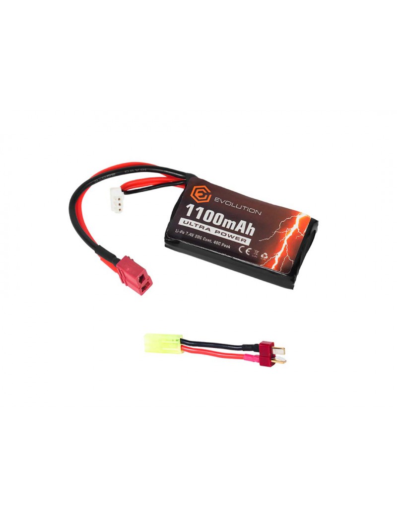 EVOLUTION LI-PO ULTRA POWER 7.4V 1100MAH 20C - 40C PICO CON ENCHUFE T + ADAPTADOR [EA0145B]