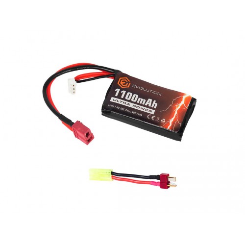 EVOLUTION LI-PO ULTRA POWER 7.4V 1100MAH 20C - 40C PEAK WITH T- PLUG + ADAPTER [EA0145B]