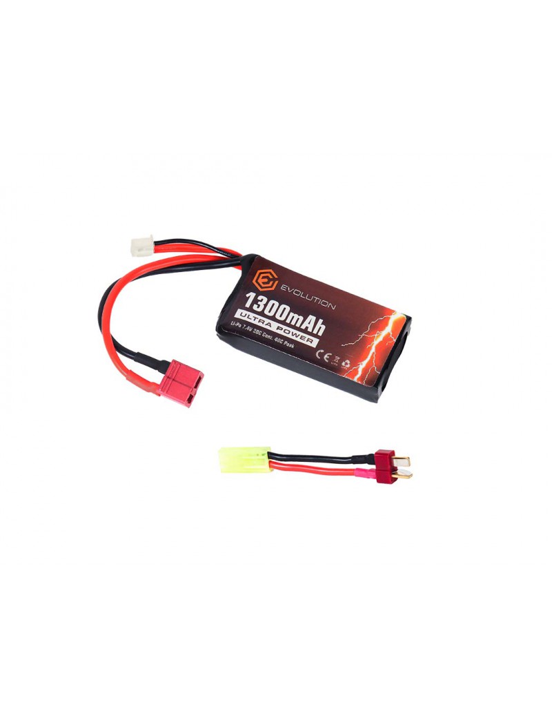 EVOLUTION LI-PO ULTRA POWER 7.4V 1300MAH 20C - 40C PICO CON ENCHUFE T + ADAPTADOR [EA0151B]