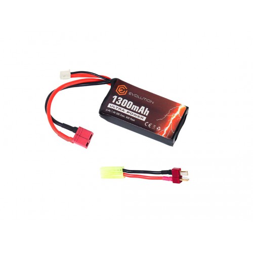 EVOLUTION LI-PO ULTRA PUISSANCE 7.41V 1300MAH 20C - 40C CRÊTE AVEC T-PLUG + ADAPTATEUR [EA0151B]