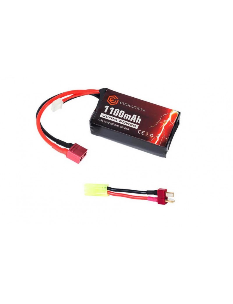 EVOLUTION BATTERIA LI-PO ULTRA POWER 11.1V 1100MAH 20C - 40C PEAK WITH T- PLUG + ADAPTER [EA0146B]