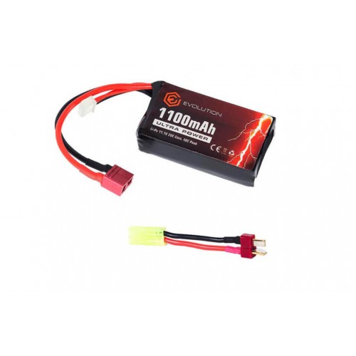 EVOLUTION BATTERIA LI-PO ULTRA POWER 11.1V 1100MAH 20C - 40C PEAK WITH T- PLUG + ADAPTER [EA0146B]