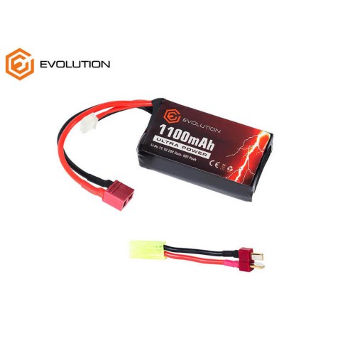 EVOLUTION BATTERIA LI-PO ULTRA POWER 11.1V 1100MAH 20C - 40C PEAK WITH T- PLUG + ADAPTER [EA0146B]