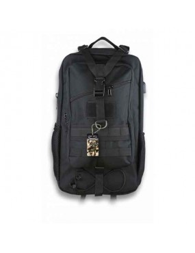600D BLACK TACTICAL BACKPACK WITH ADJUSTABLE SHOULDER STRAPS AND USB SOCKET BARBARIC [34906-NE]