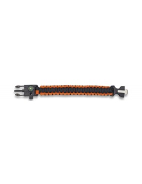 PARACORD BRACELET, BLACK / ORANGE WITH COMPASS AND WHISTLE [33878-NA]